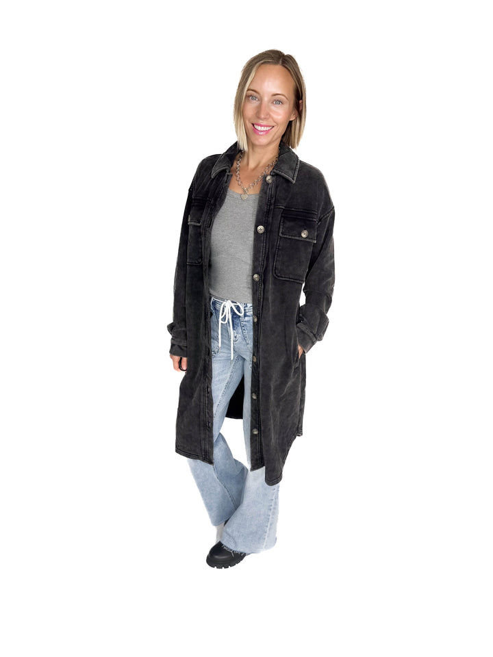 Arctic Washed French Terry Shacket- BLACK