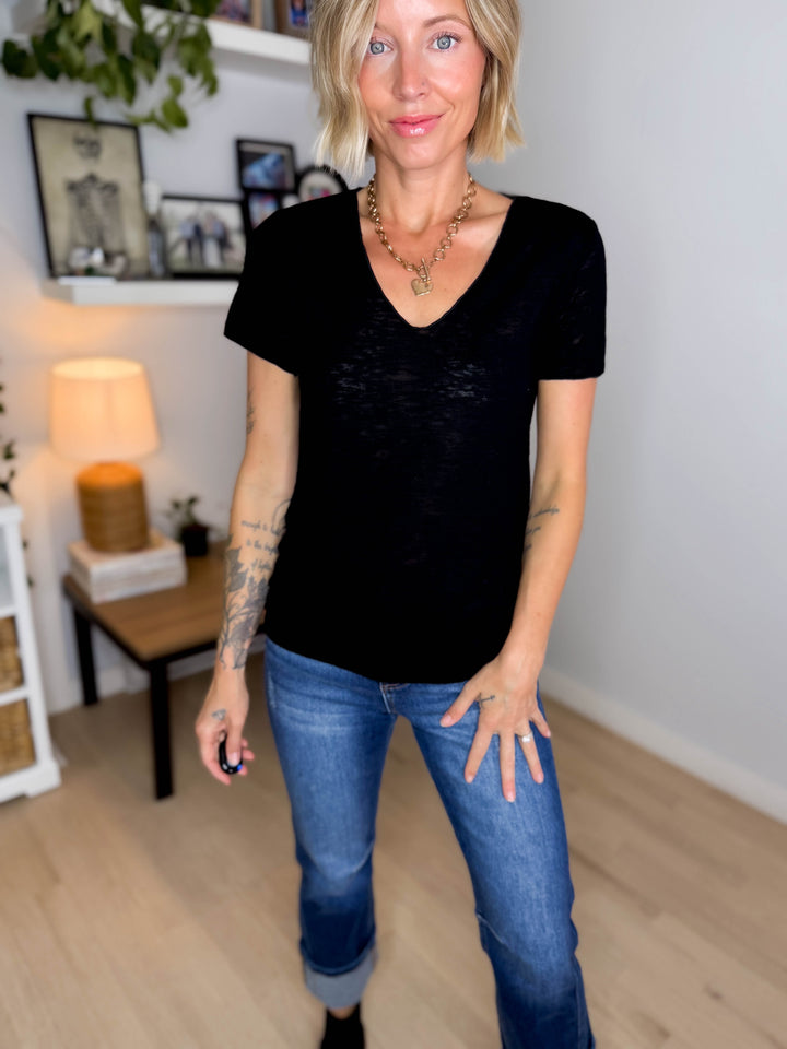 Charlie Slub Scoop Neck Tee- BLACK