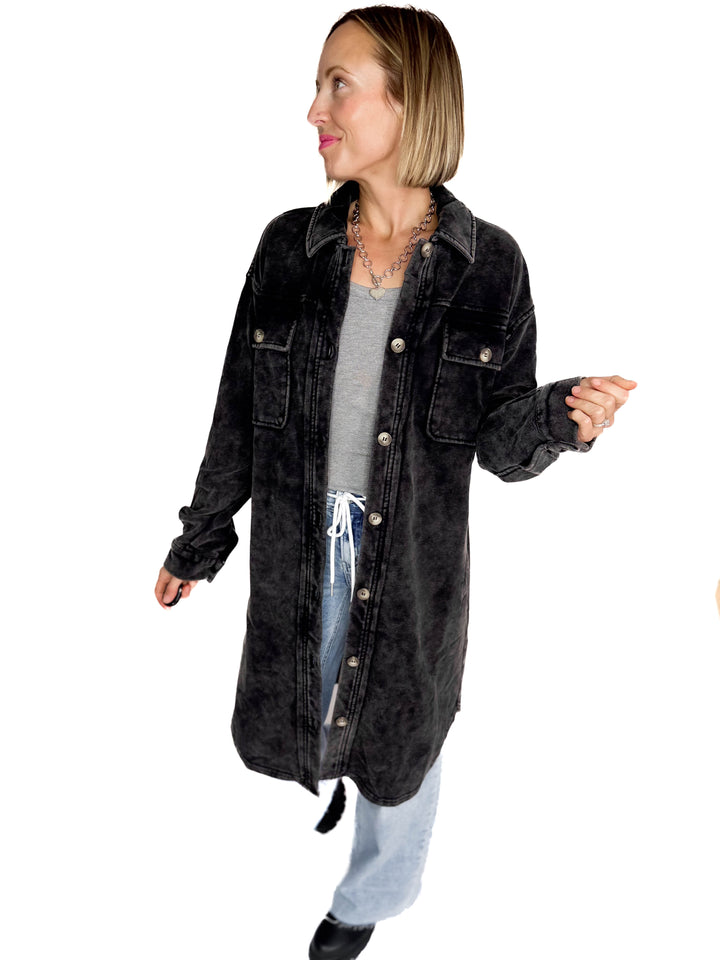 Arctic Washed French Terry Shacket- BLACK