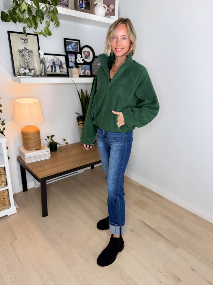 Hazella Full Zip Fleece Jacket- DARK GREEN