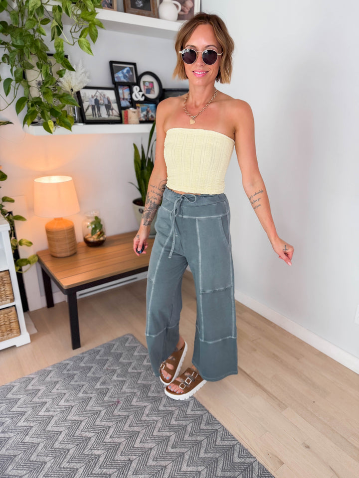 Zorah Wide Leg French Terry Pant- ASH JADE
