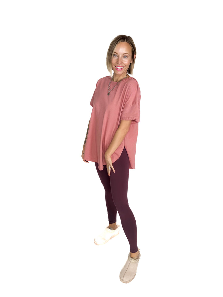 Joey Washed Cotton Boyfriend Tee- MAUVE