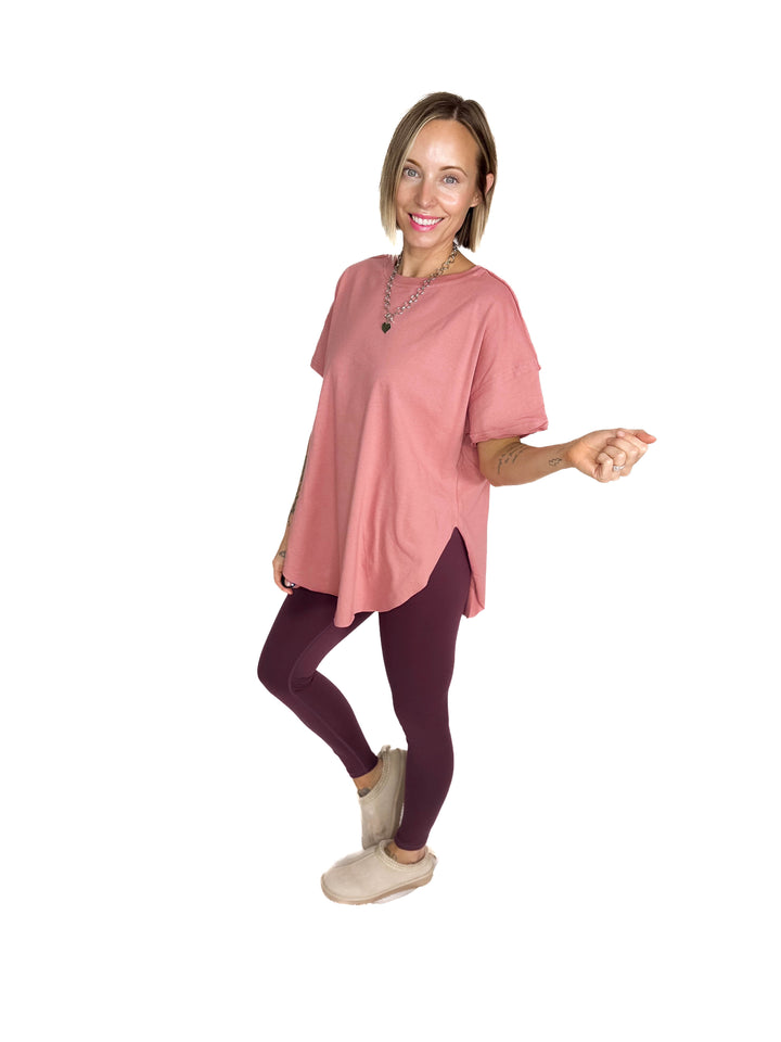 Joey Washed Cotton Boyfriend Tee- MAUVE