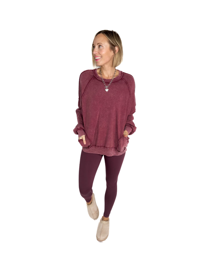 Forage Washed Pocket Pullover- MULBERRY
