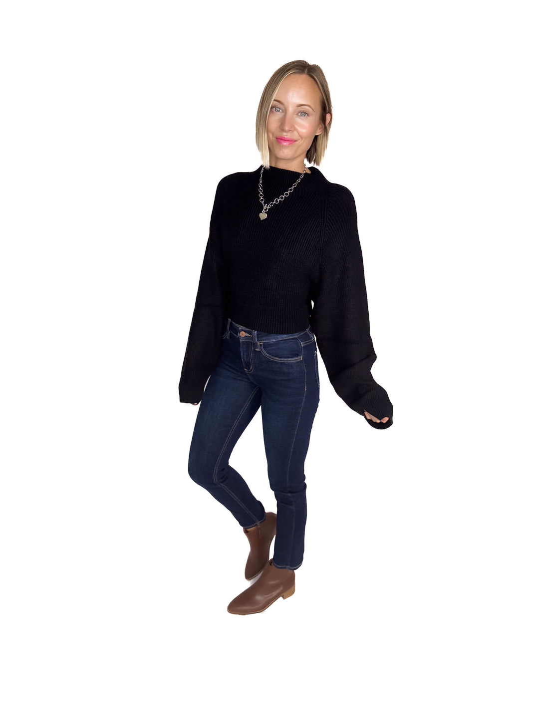 Sugar Plum Tie Back Sweater- BLACK