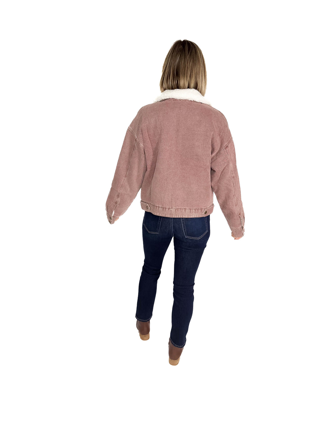 Velvet Frost Sherpa Lined Denim Jacket- ROSEWOOD