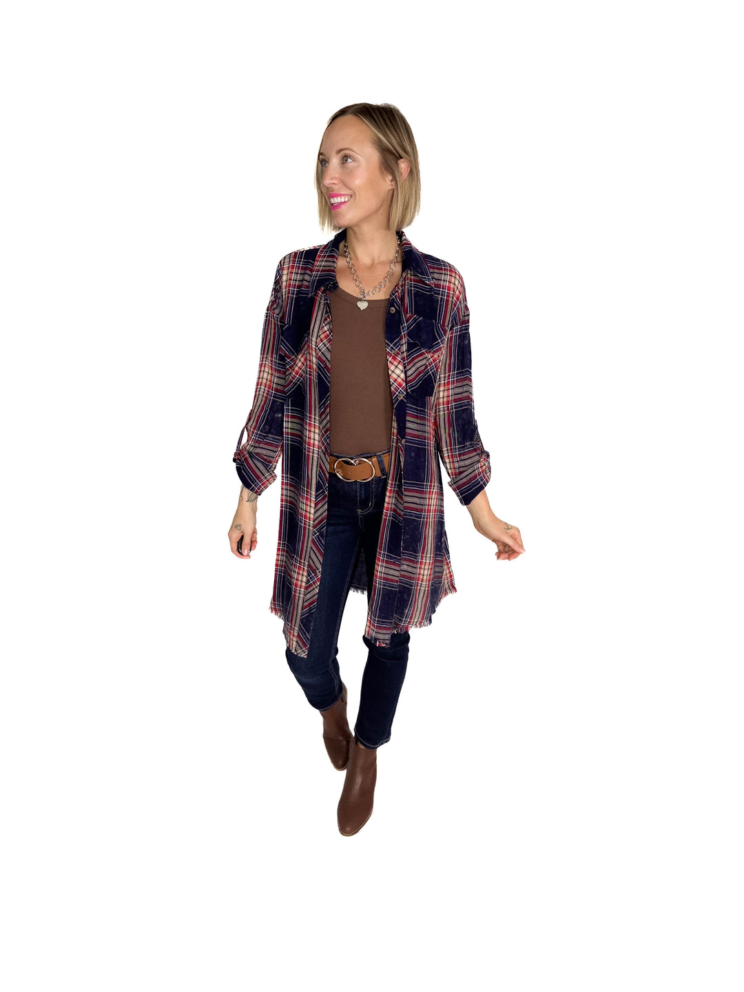 Alpine Glow Bleached Flannel Button Down- WASHED NAVY