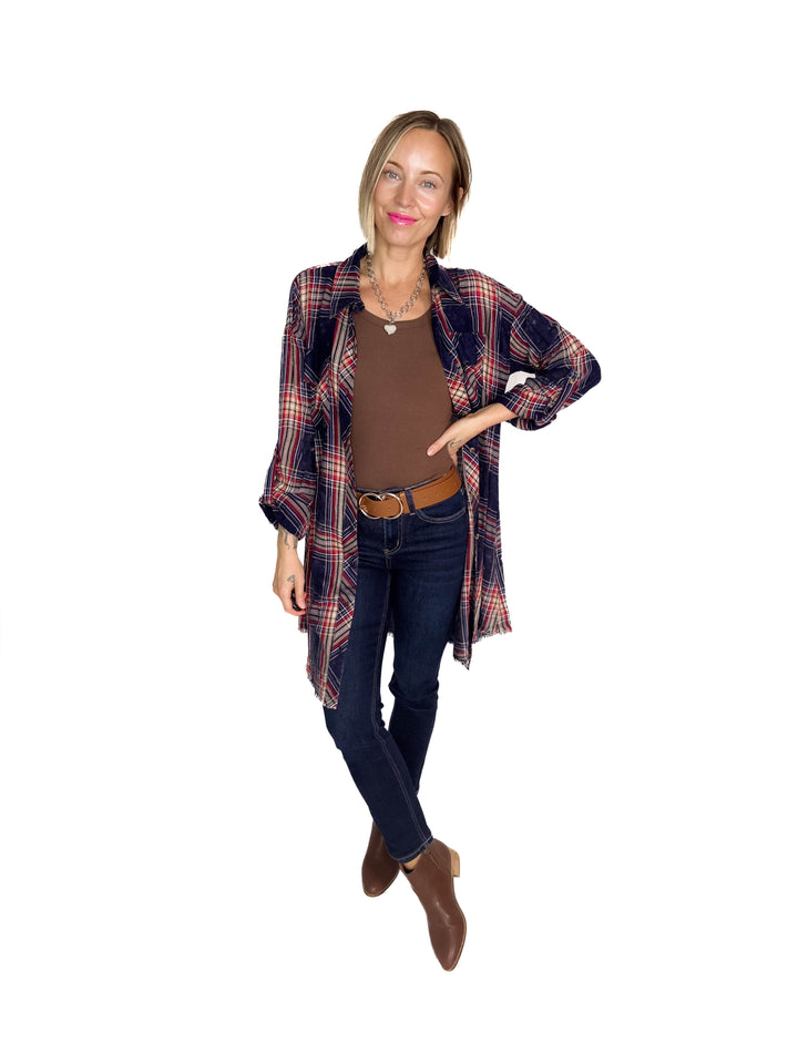 Alpine Glow Bleached Flannel Button Down- WASHED NAVY