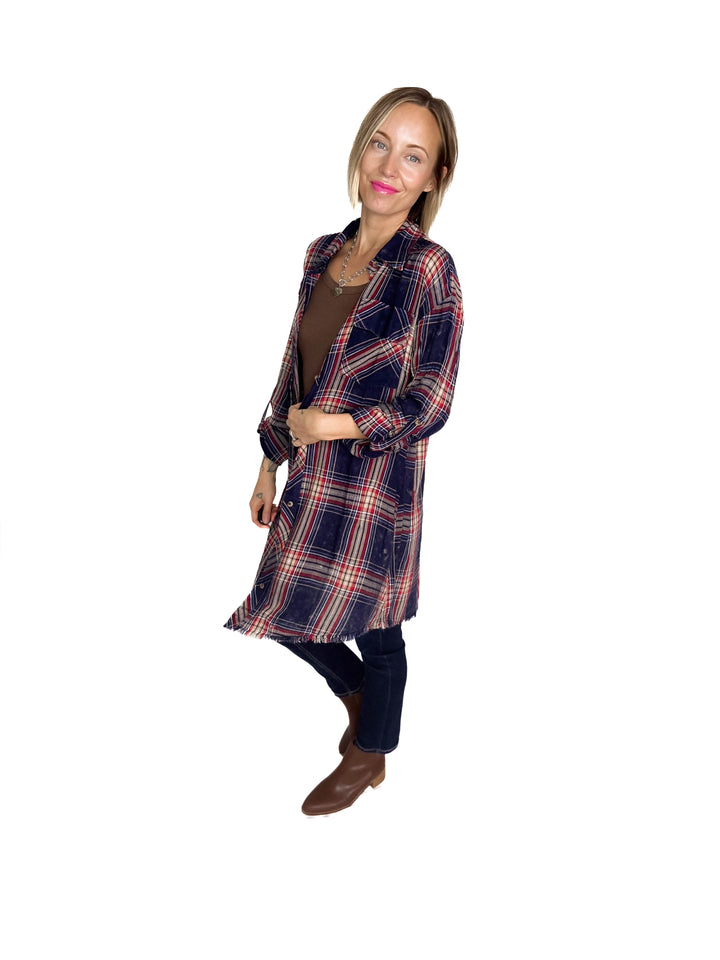 Alpine Glow Bleached Flannel Button Down- WASHED NAVY