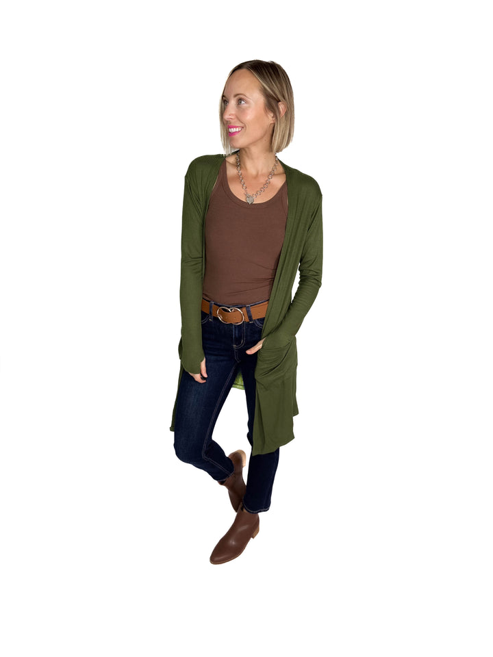Sierra Ribbed Cardigan- OLIVE