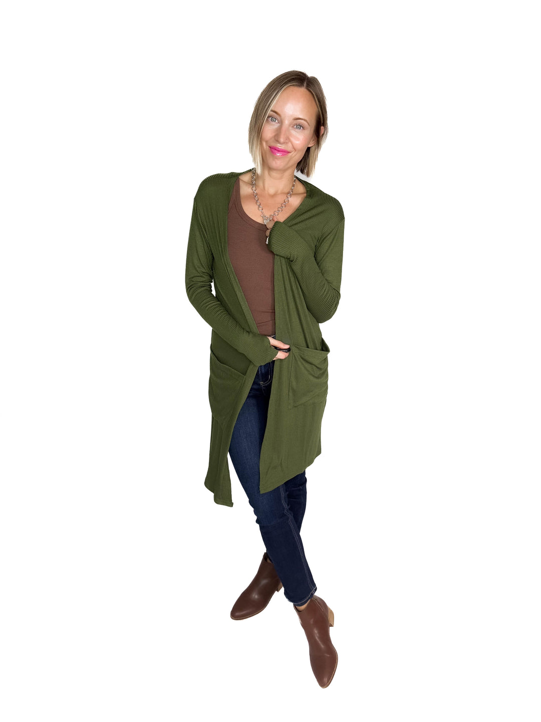 Sierra Ribbed Cardigan- OLIVE