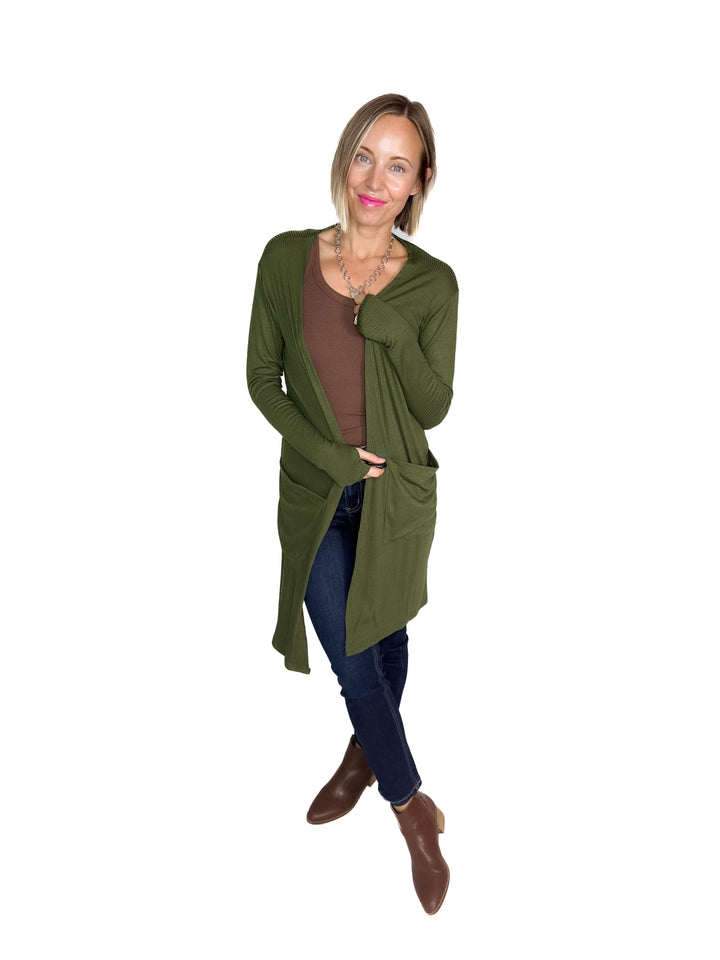 Sierra Ribbed Cardigan- OLIVE
