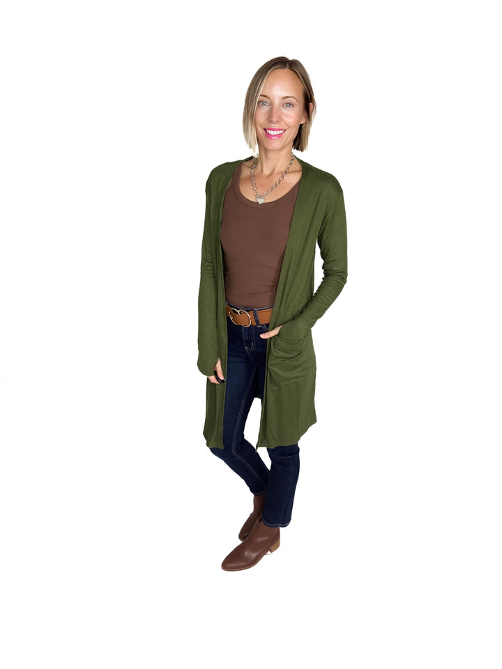 Sierra Ribbed Cardigan- OLIVE