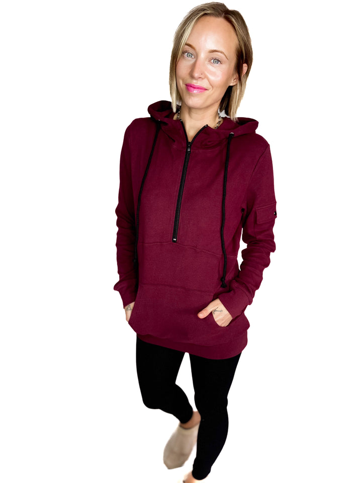 MICHELLE MAE Pixie 1/2 Zip Hoodie- BURGUNDY
