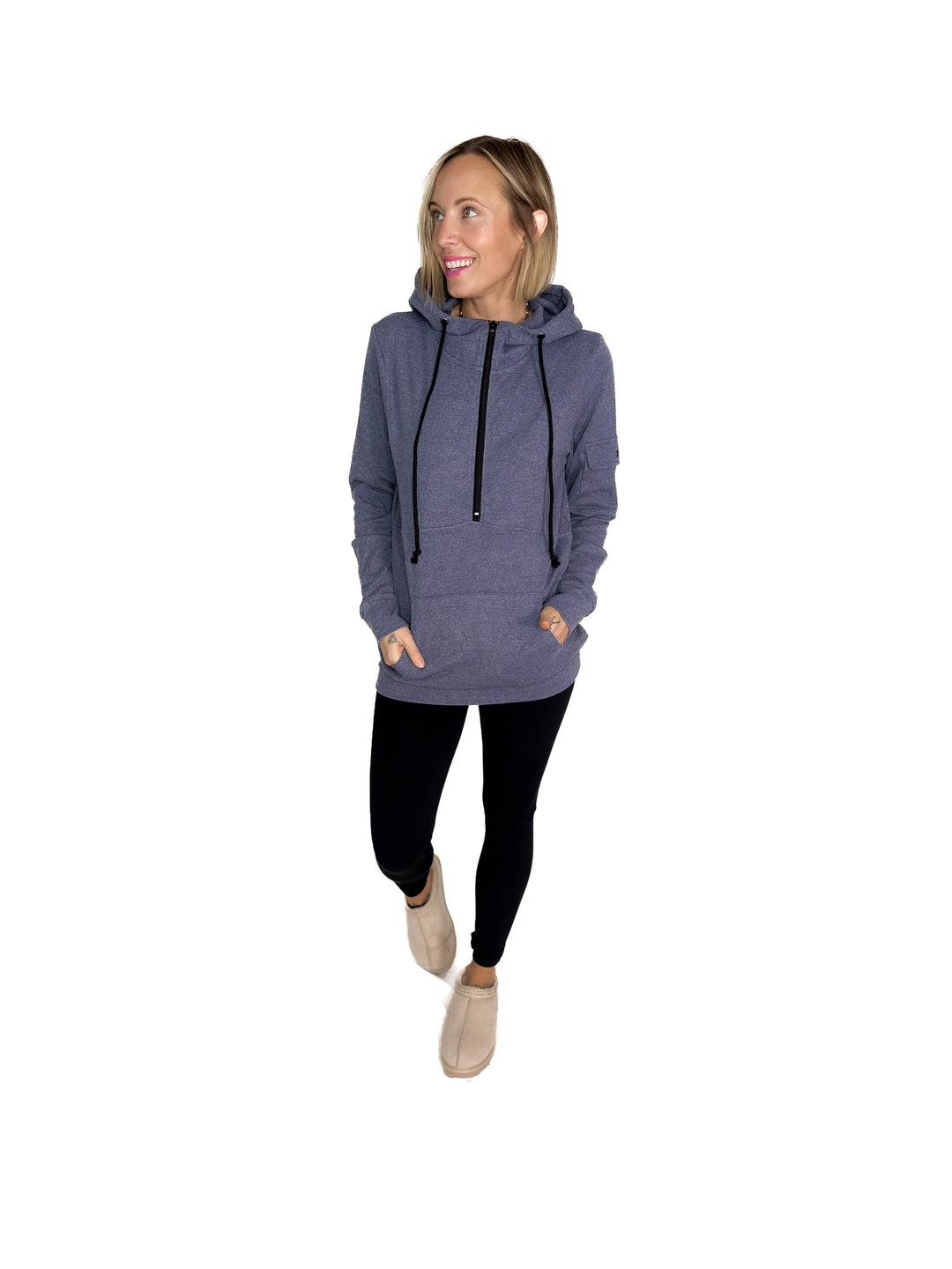 MICHELLE MAE Pixie 1/2 Zip Hoodie- HEATHER NAVY