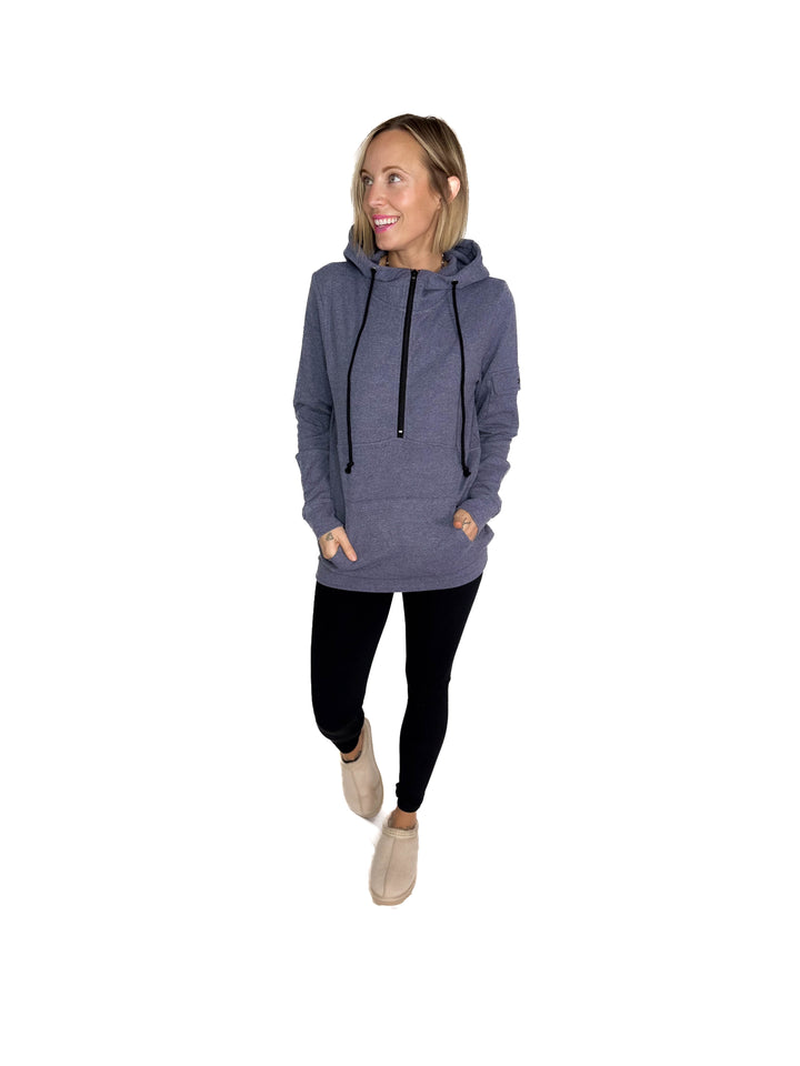 MICHELLE MAE Pixie 1/2 Zip Hoodie- HEATHER NAVY