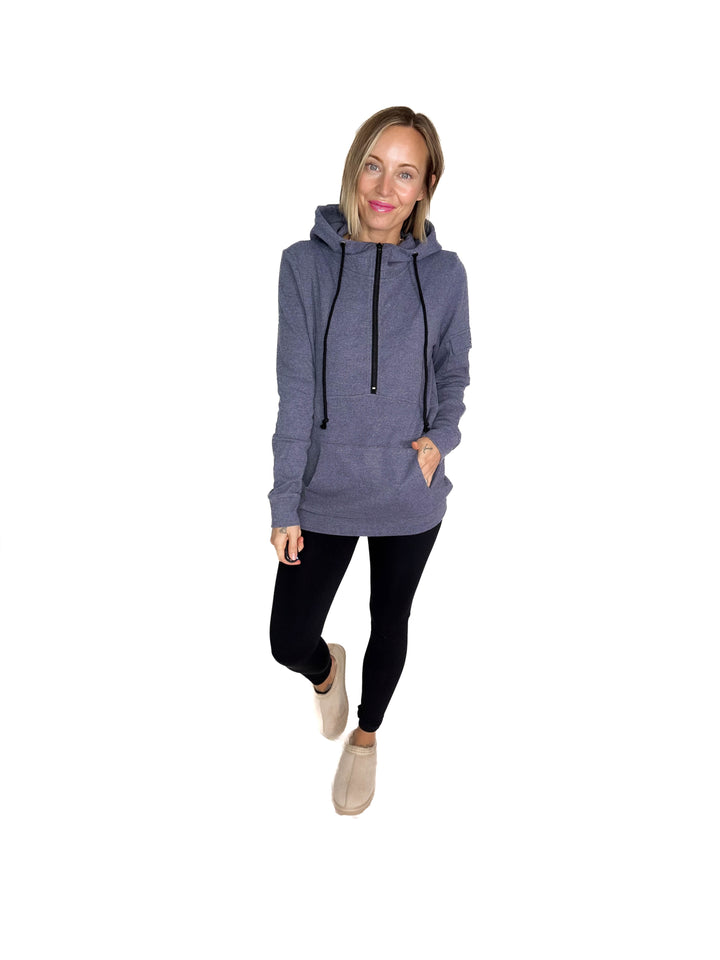 MICHELLE MAE Pixie 1/2 Zip Hoodie- HEATHER NAVY