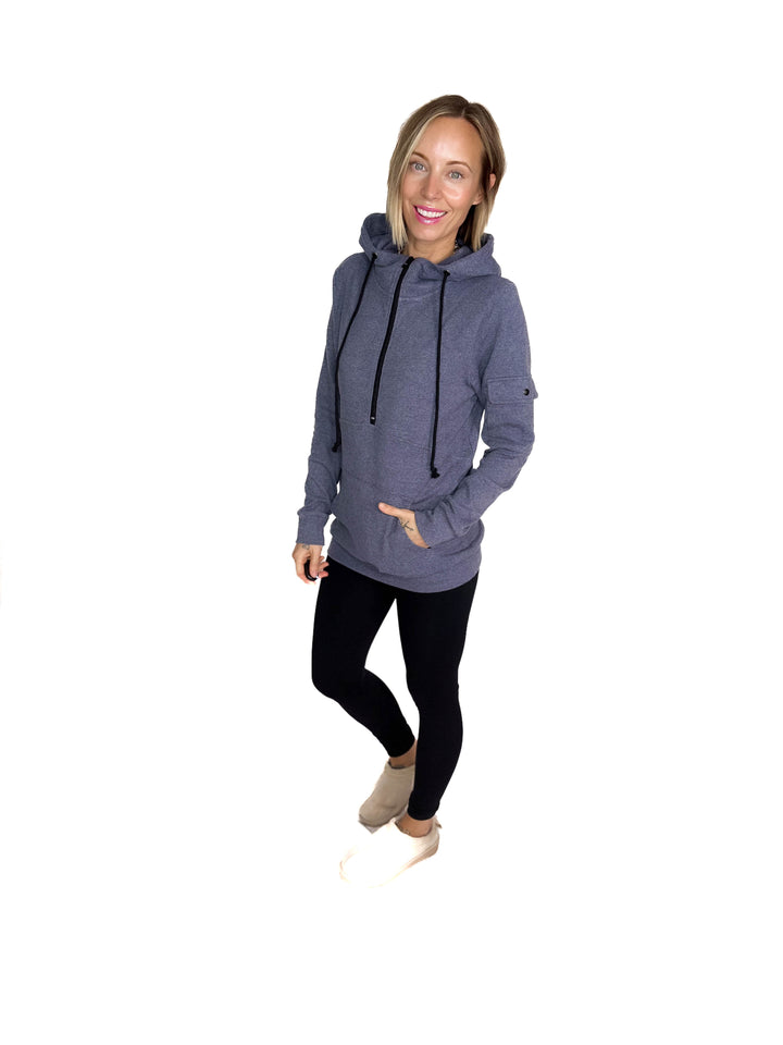MICHELLE MAE Pixie 1/2 Zip Hoodie- HEATHER NAVY