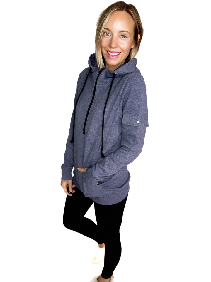 MICHELLE MAE Pixie 1/2 Zip Hoodie- HEATHER NAVY