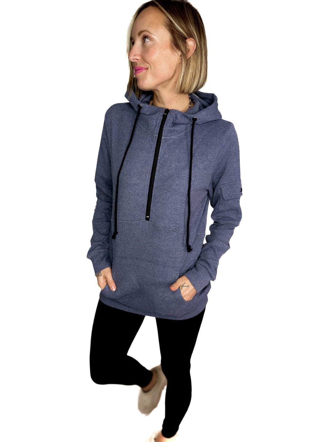 MICHELLE MAE Pixie 1/2 Zip Hoodie- HEATHER NAVY