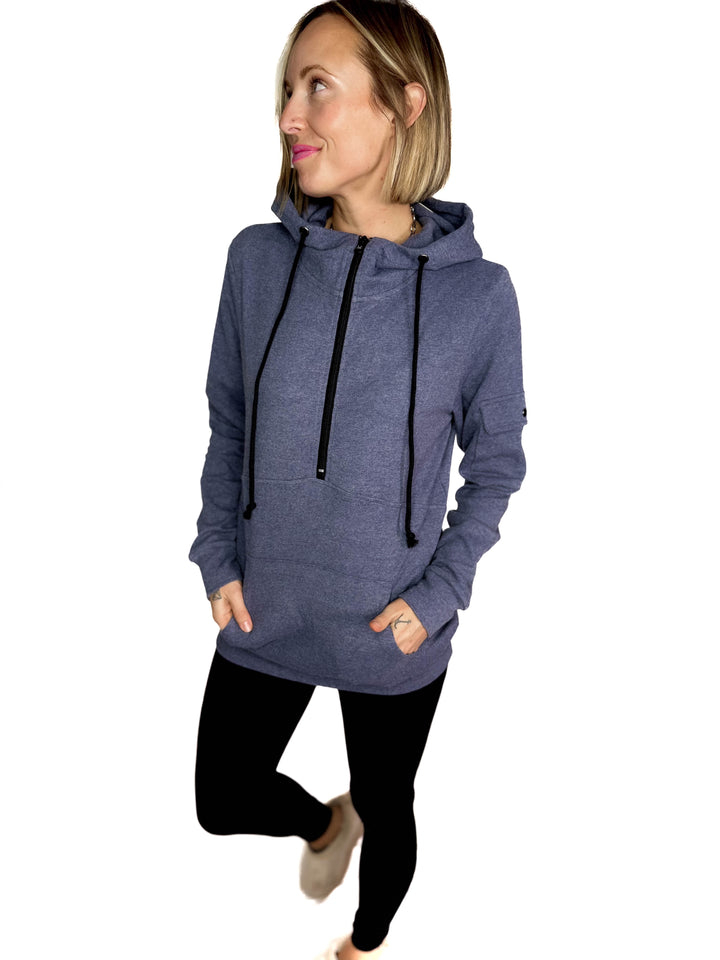 MICHELLE MAE Pixie 1/2 Zip Hoodie- HEATHER NAVY