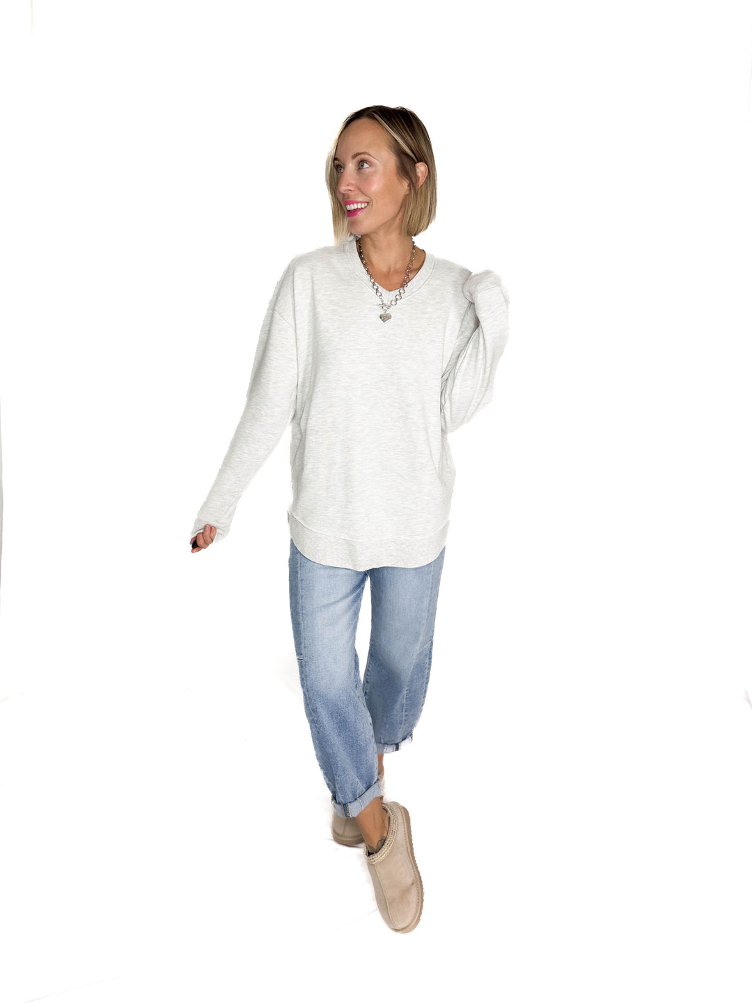 ROYCE East Hall V-Neck Sweatshirt- OATMEAL