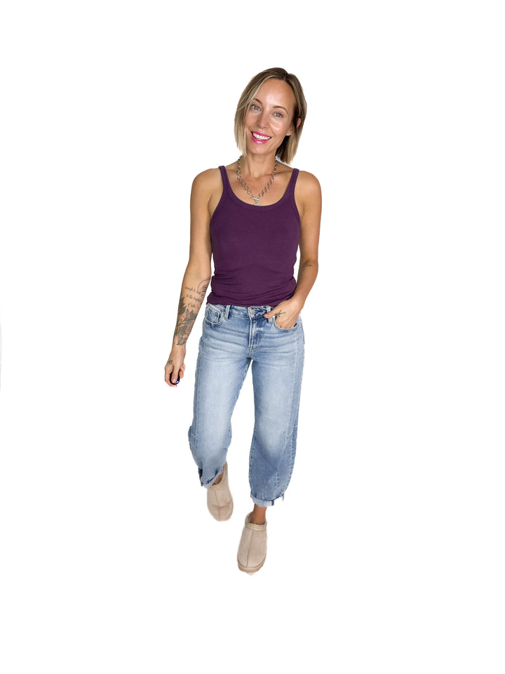 Salish Ribbed Basic Tank- EGGPLANT