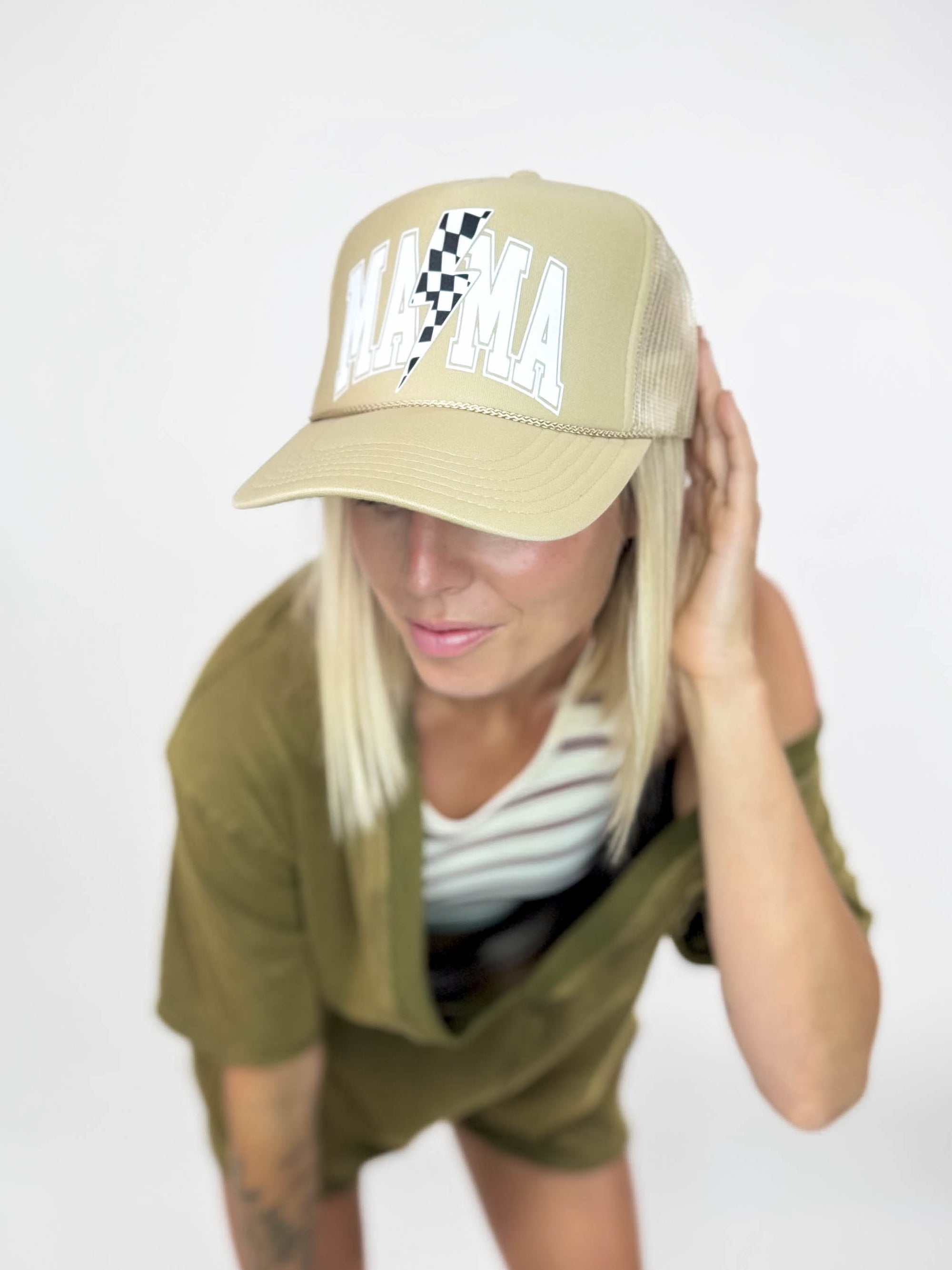 Mama Retro Trucker Hat- KHAKI-FINAL SALE