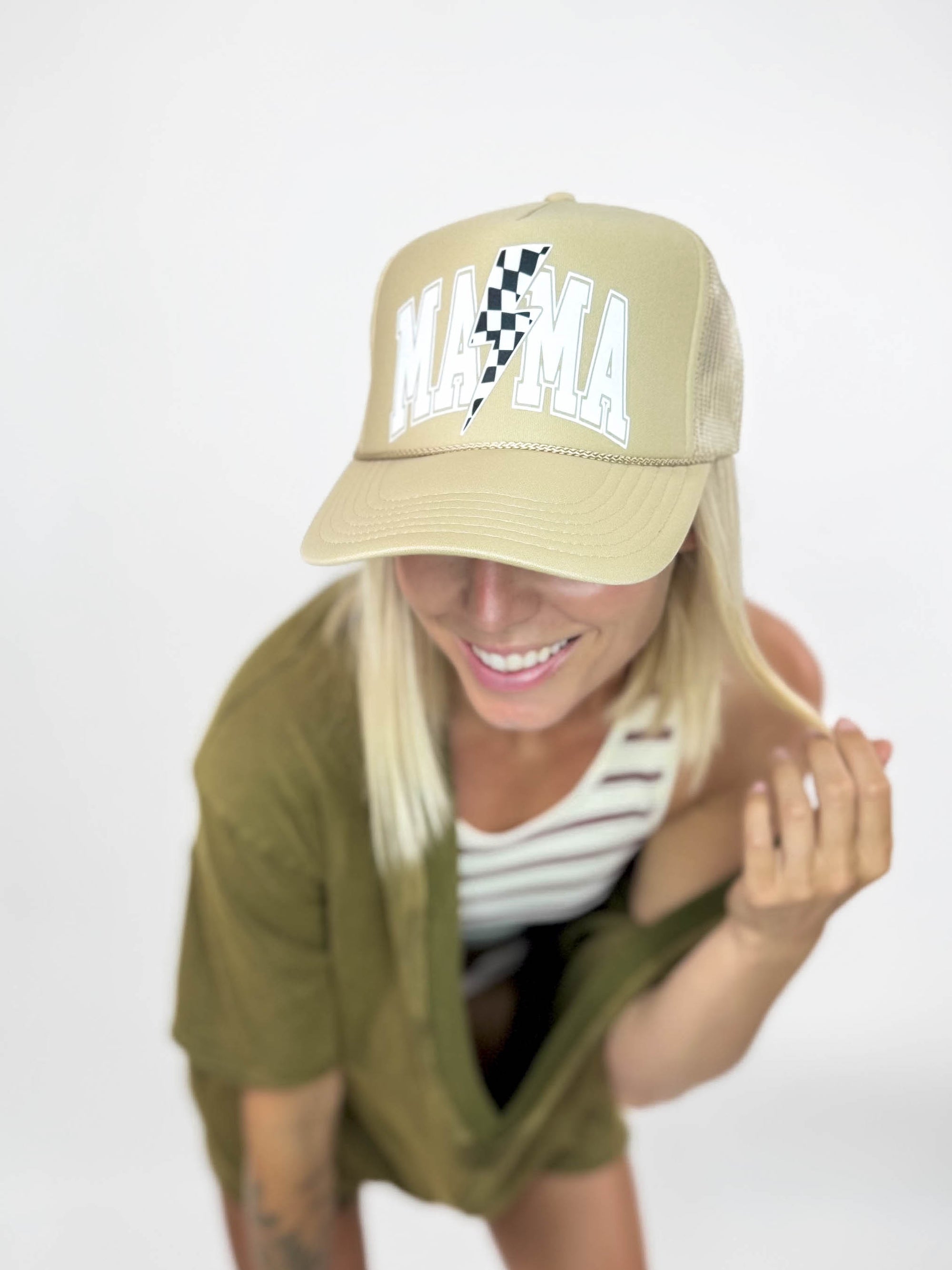 Mama Retro Trucker Hat- KHAKI-FINAL SALE