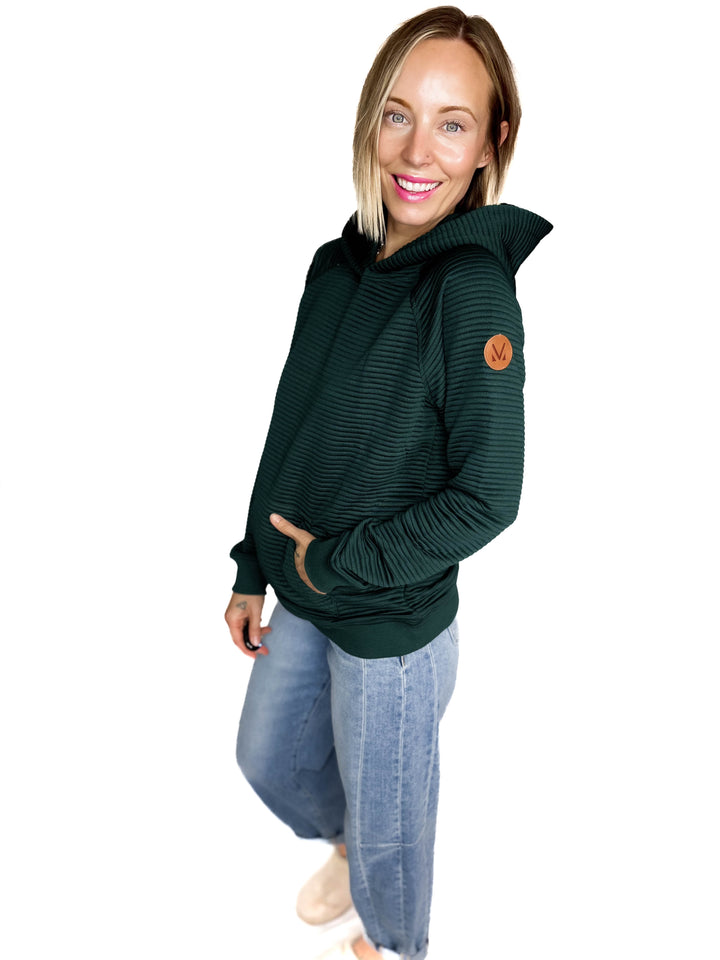MICHELLE MAE Tatum Textured Hoodie- HUNTER GREEN