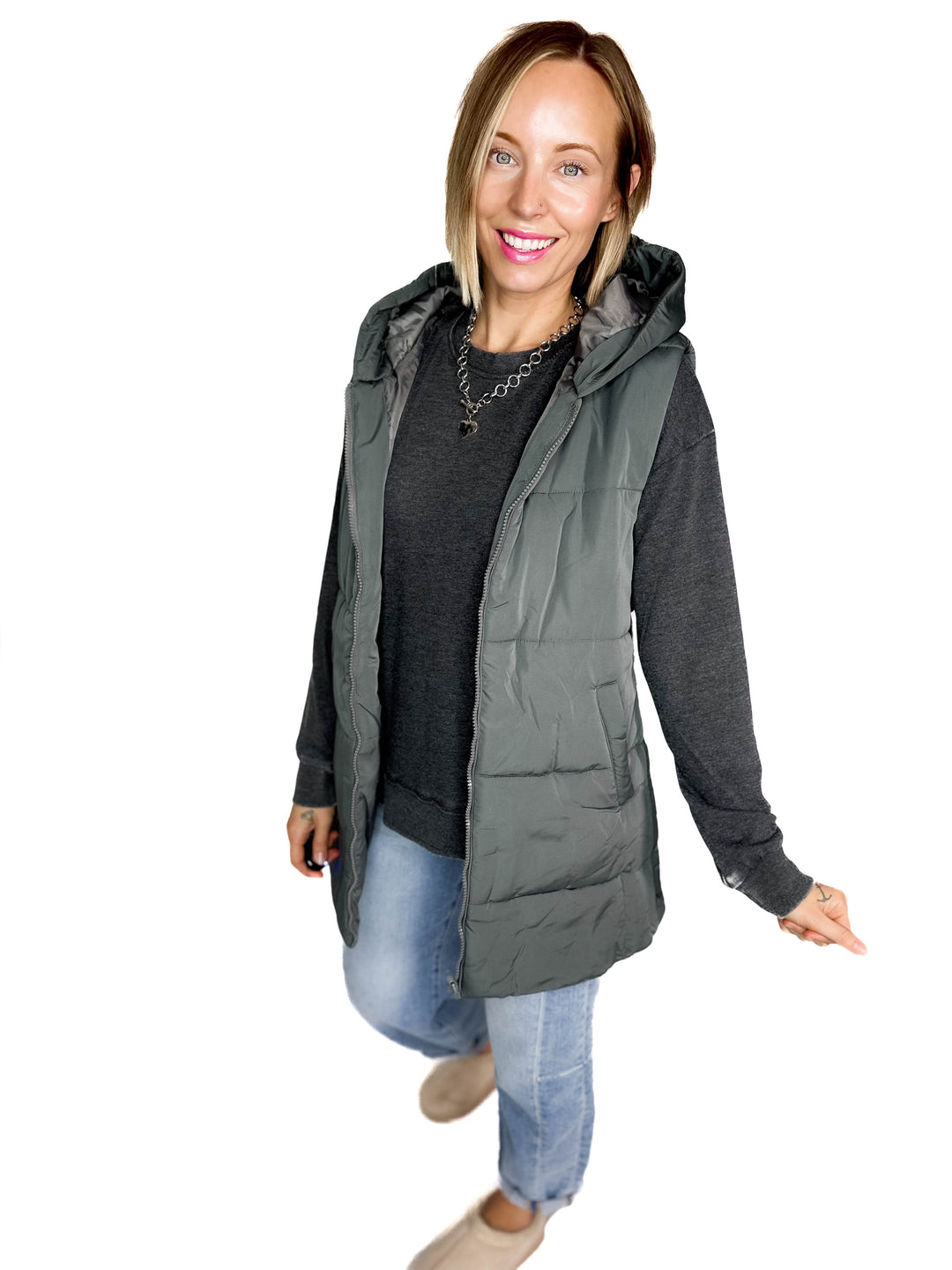 Frost + Fizz Puffer Vest- DARK GREEN