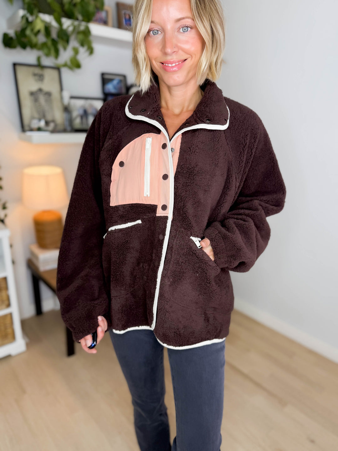 Mary Snap Button Fleece- ESPRESSO