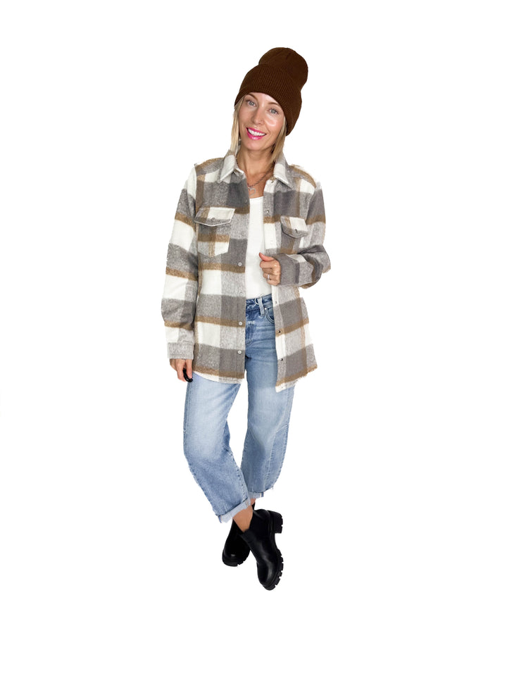 Snowfall Plaid Shacket- GREY