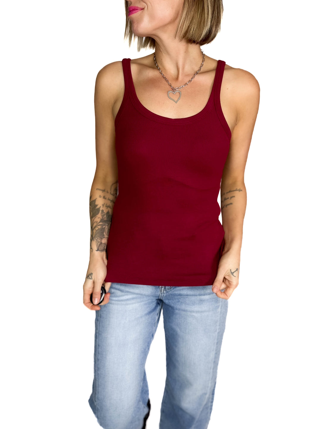 Salish Ribbed Basic Tank- GARNET RED