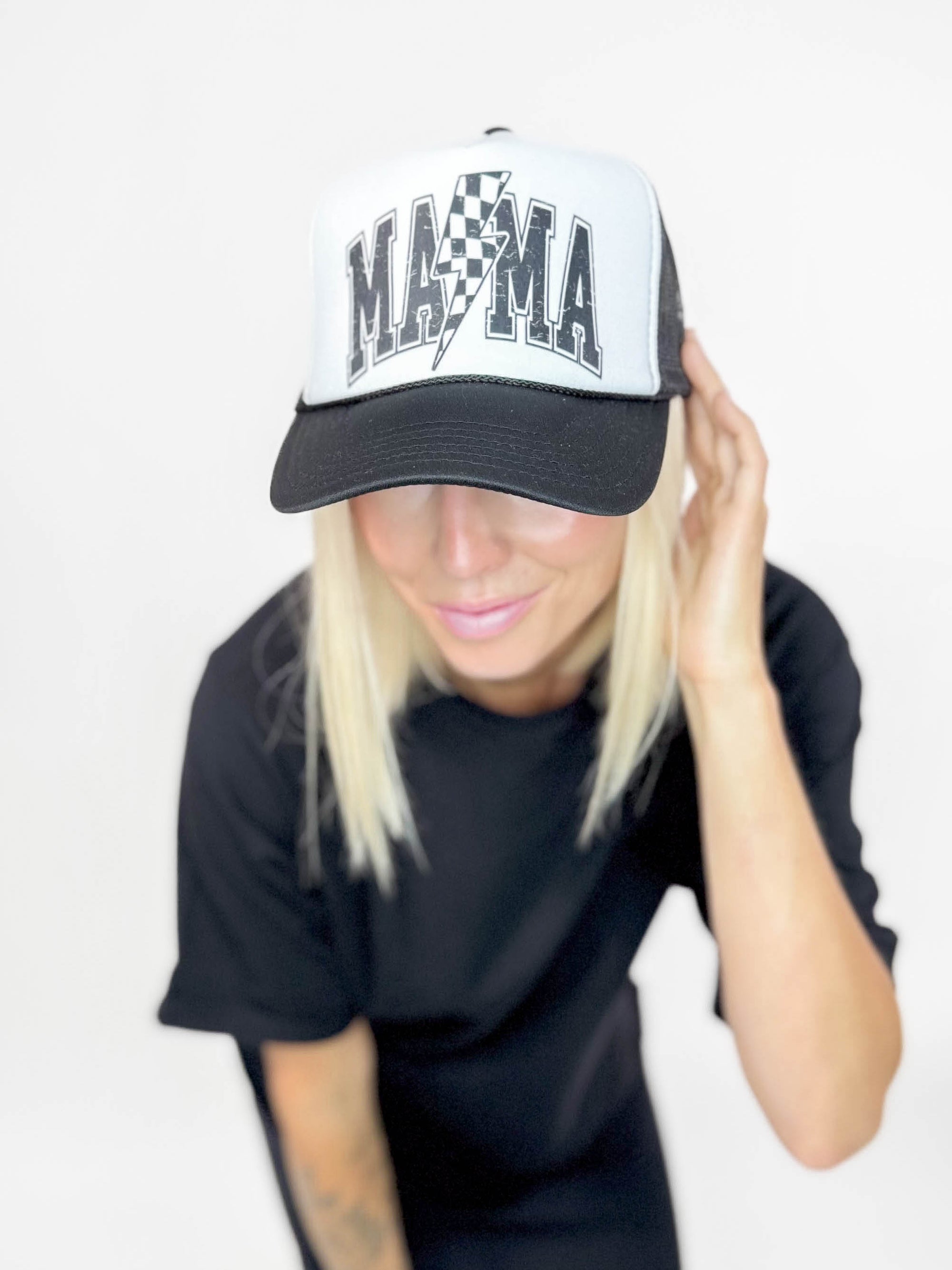 Mama Retro Trucker Hat- WHITE/BLACK-FINAL SALE