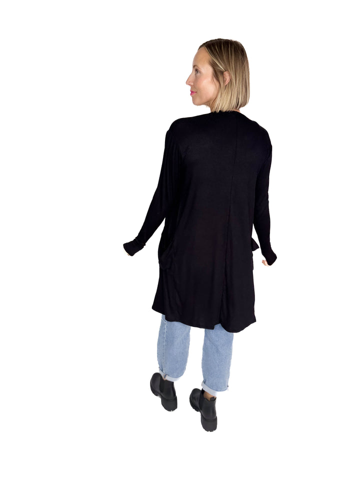 Sierra Ribbed Cardigan- BLACK