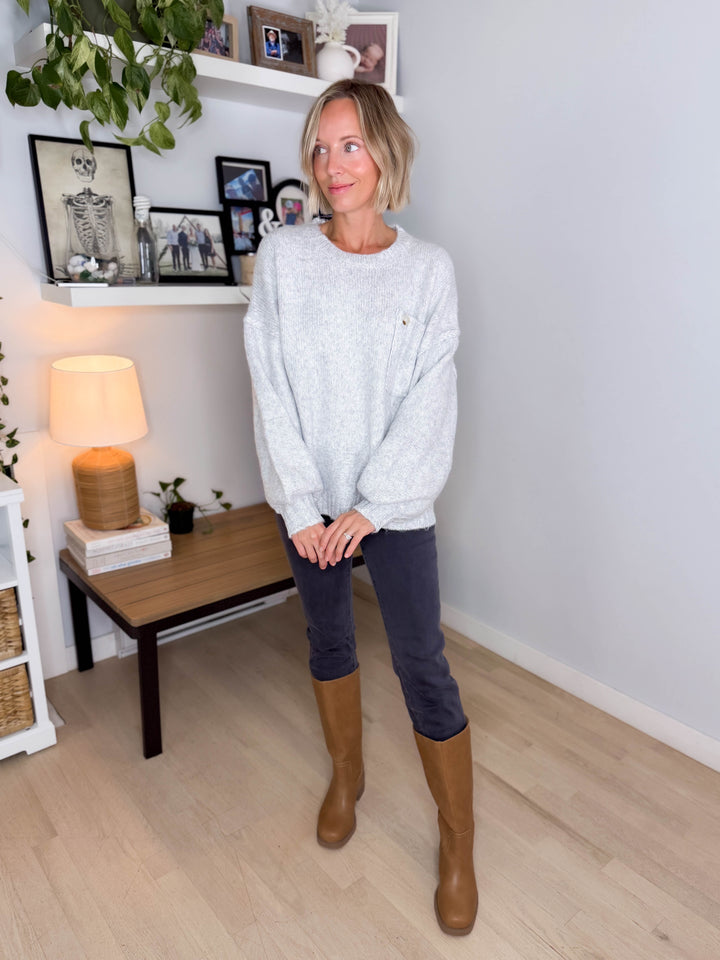 Courtland Pocket Sweater- LT GREY