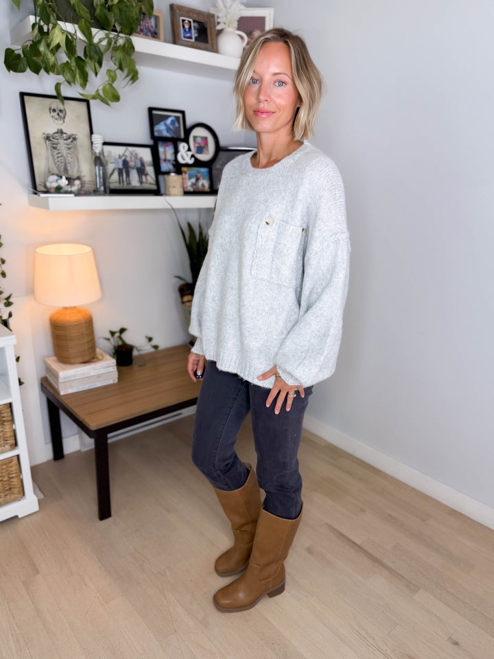 Courtland Pocket Sweater- LT GREY