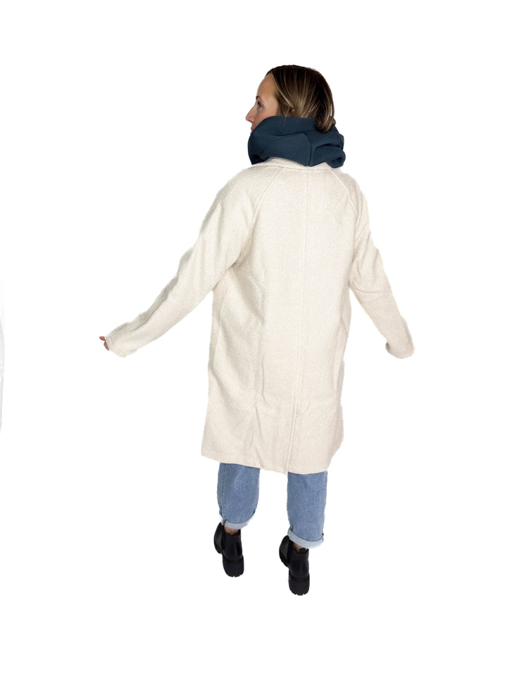 Frosty Boucle Long Button Coat- ECRU OATMEAL