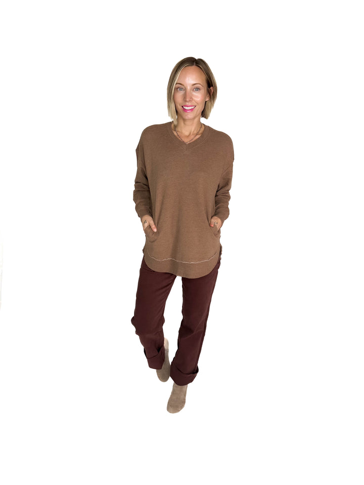 ROYCE East Hall V-Neck Sweatshirt- ACORN