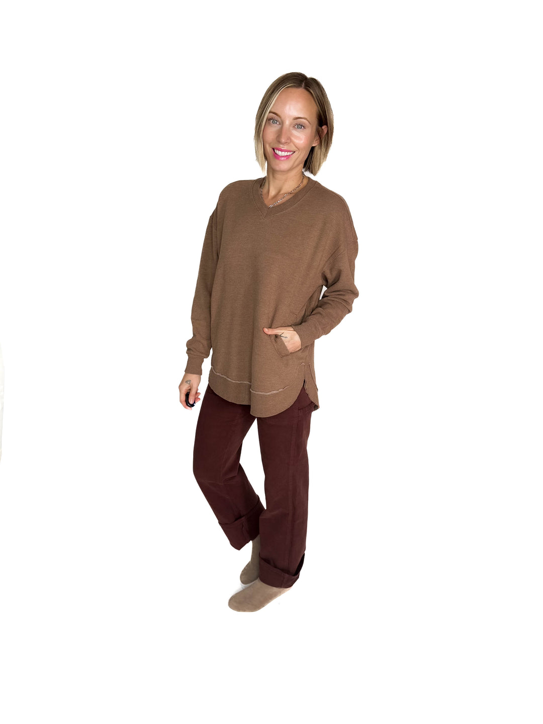 ROYCE East Hall V-Neck Sweatshirt- ACORN