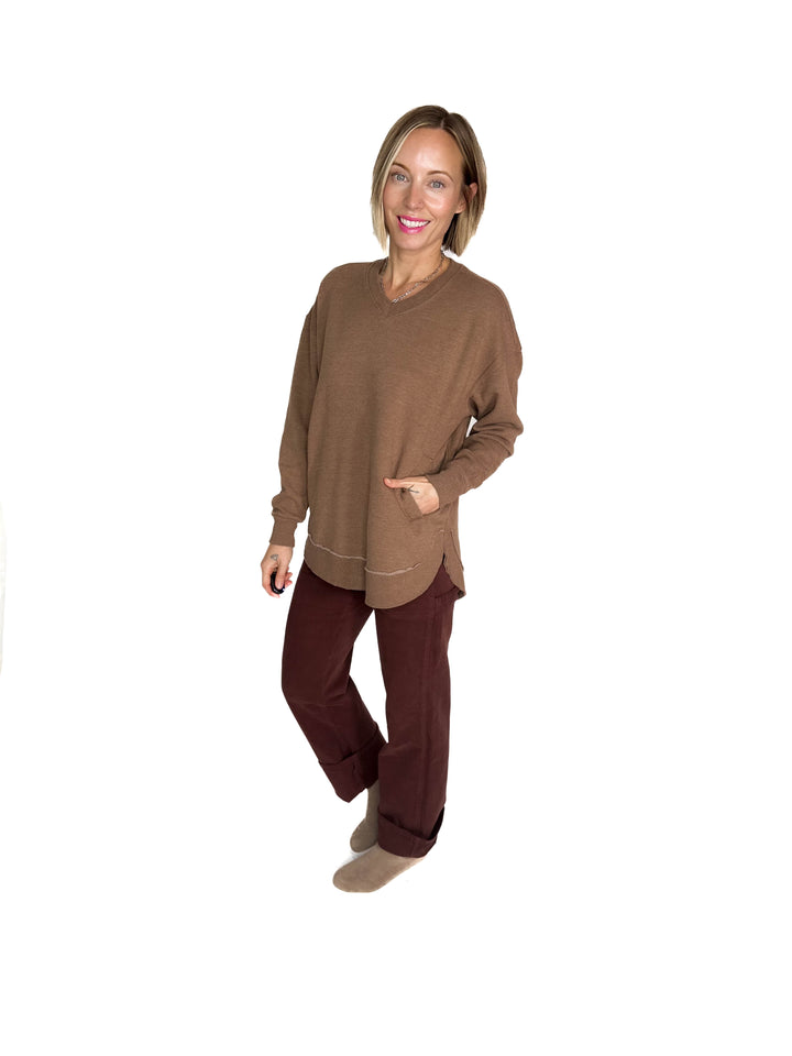 ROYCE East Hall V-Neck Sweatshirt- ACORN