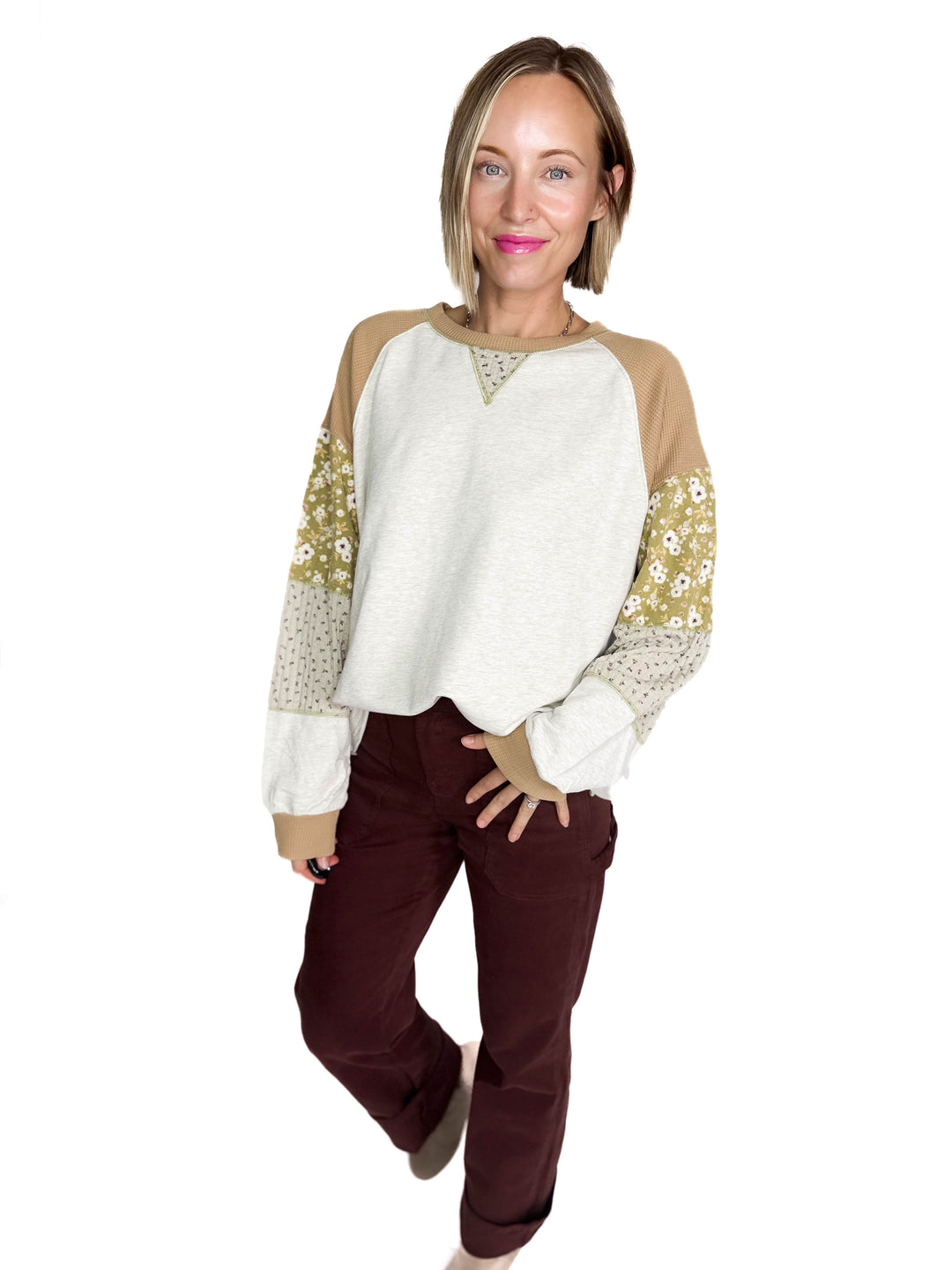 Coffee Date French Terry Pullover- OATMEAL