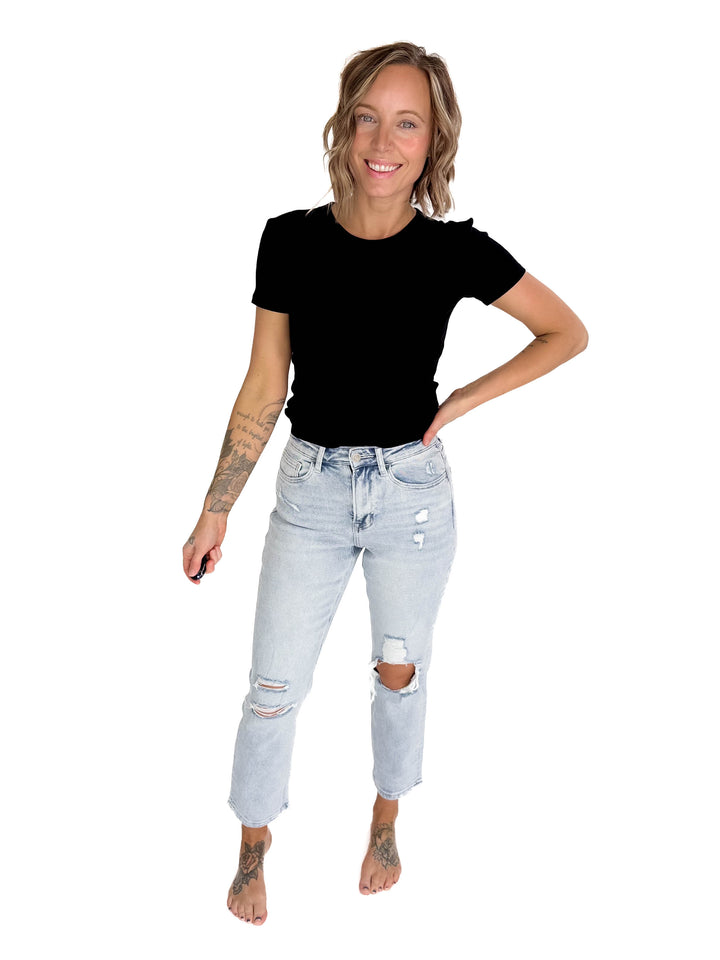 VERVET Flora Ripped Stretch Mom Jean- MEDIUM-FINAL SALE *31*