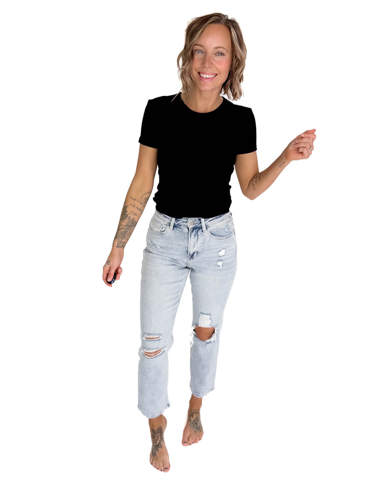 VERVET Flora Ripped Stretch Mom Jean- MEDIUM-FINAL SALE *31*