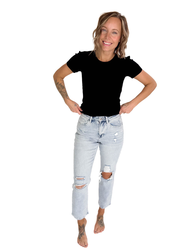 VERVET Flora Ripped Stretch Mom Jean- MEDIUM-FINAL SALE *31*