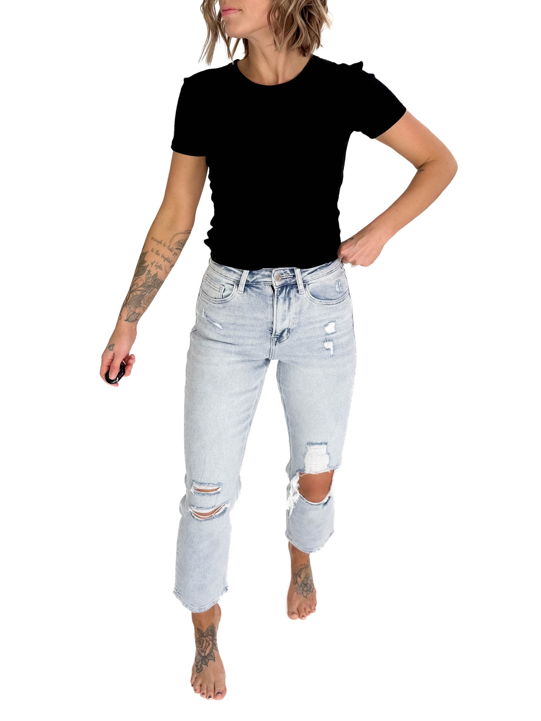 VERVET Flora Ripped Stretch Mom Jean- MEDIUM-FINAL SALE *31*