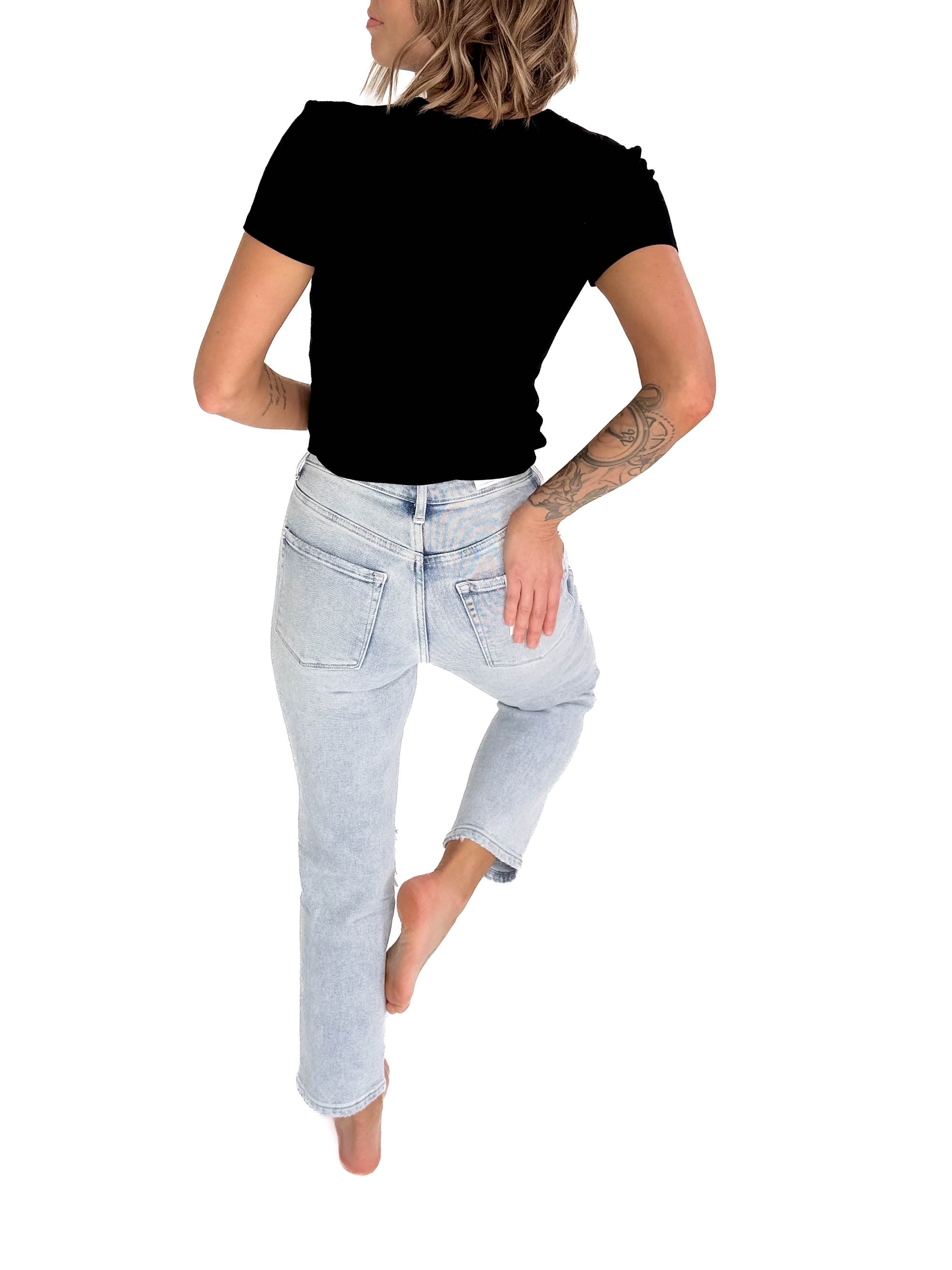 VERVET Flora Ripped Stretch Mom Jean- MEDIUM