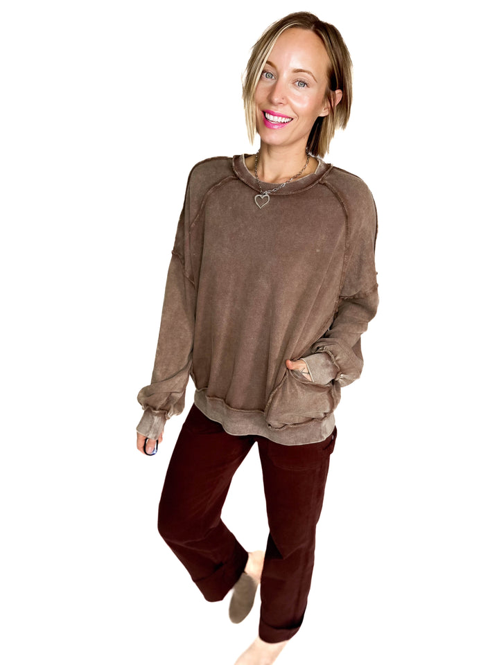 Forage Washed Pocket Pullover- CACAO
