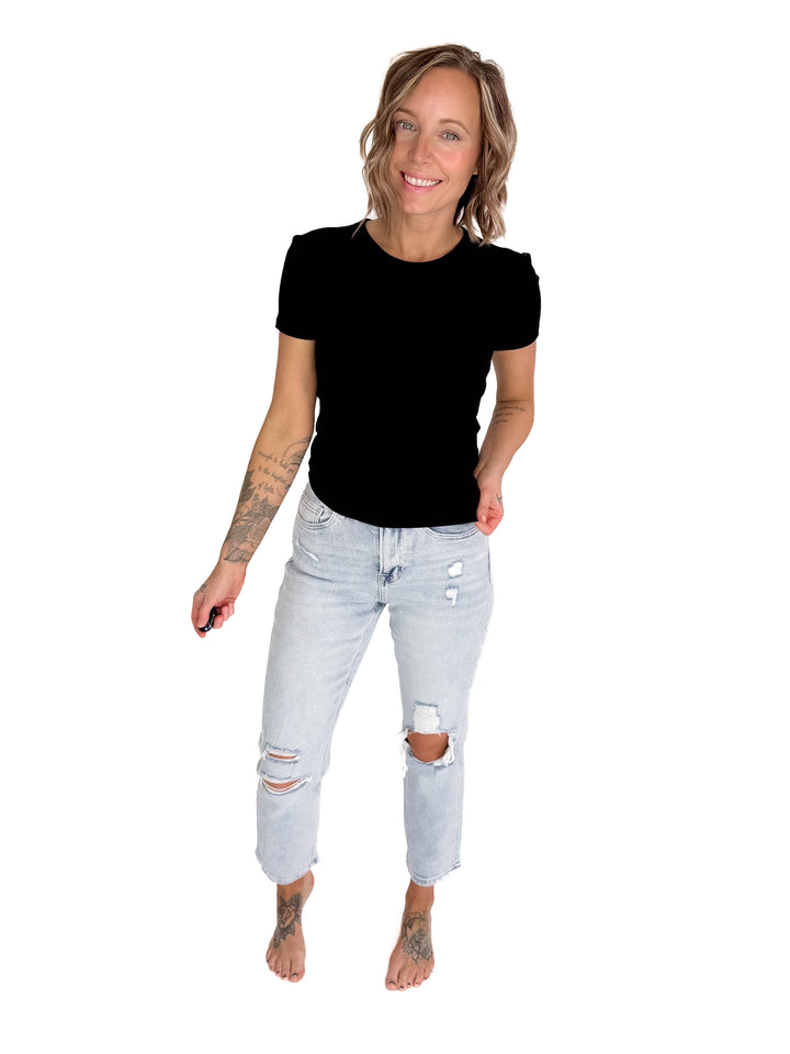 VERVET Flora Ripped Stretch Mom Jean- MEDIUM-FINAL SALE *31*